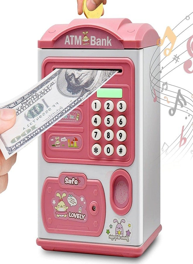 BAREPEPE Piggy Bank for Kids Electronic ATM Money Bank with Password and Finger Sensor Lock - Pink - Image 1